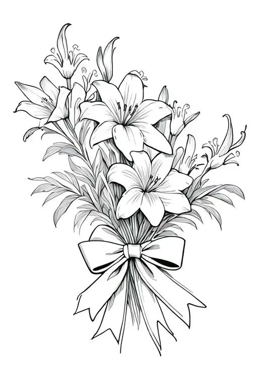 Forget Me Not Flowers Intertwined With Lilies Tied With A Bow