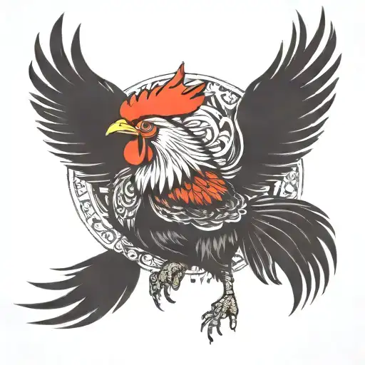 Fighting Rooster With Wings Up