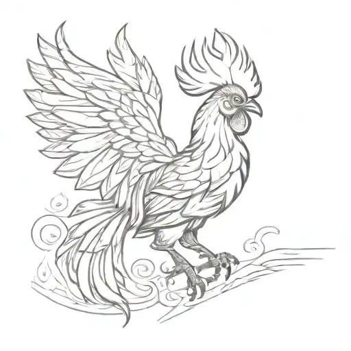 Fighting Rooster With Wings Up