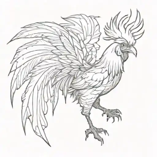 Fighting Rooster With Wings Up On Sides