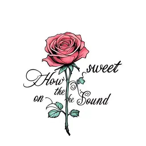 Small Rose With Cursive Word How Sweet The Sound On The Stem