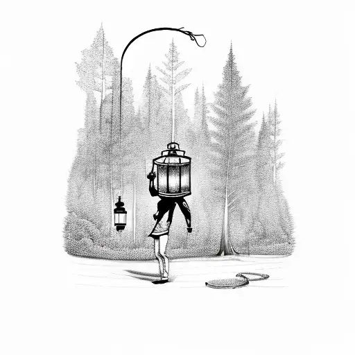 Man With Lantern In Front Of Dark Forest