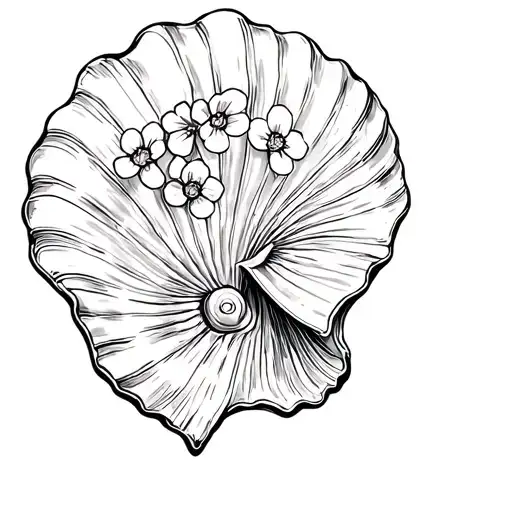 Clam Shell With Small Flowers Black And White