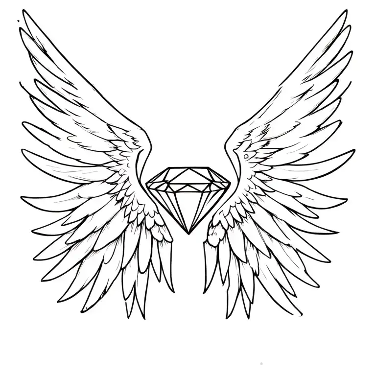 A Diamond With Spread Angel Wings Spread Wide Sideways Without Background To The Image