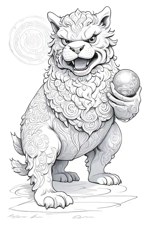 Full Body Foo Dog Holding Orb