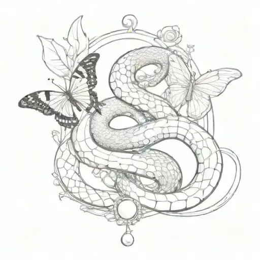 Snake And Butterfly Emerging With Pearl
