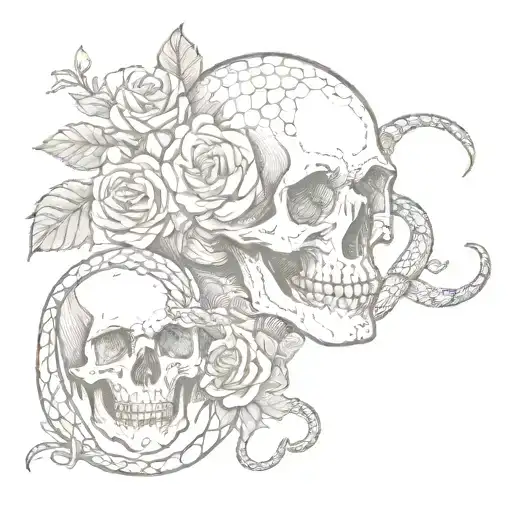 Snake With Pearls And Skulls With Dead Roses