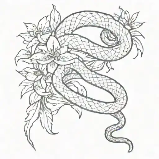Snake Wrapped Around Flowers