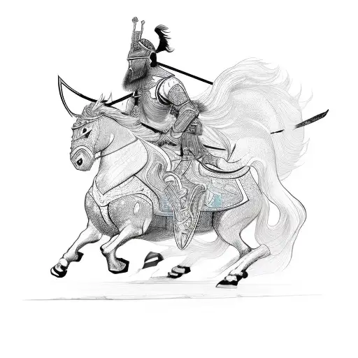 A Sketch-style Design Featuring A Masai Warrior Riding A Mythical Creature From Chinese Mythology