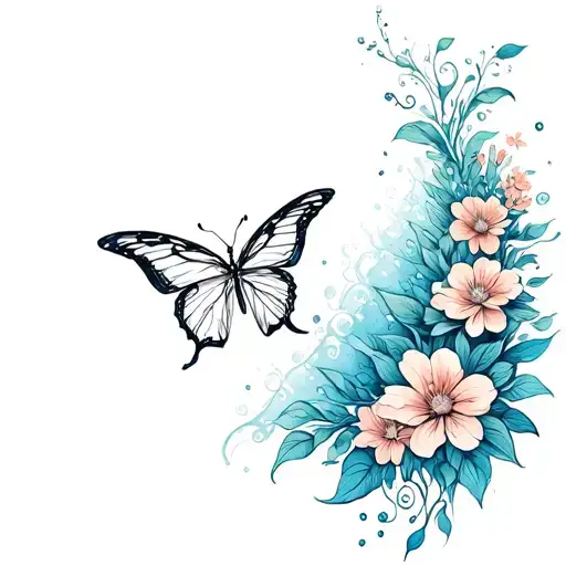 Ocean And Butterfly And Flowers Emerging