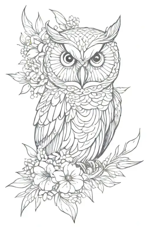 Owl Face With No Geometric Surrounded By Lots Of Cosmo Flowers And Gladiolus Flowers
