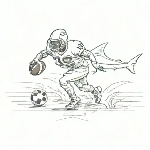A Sketch Of A Football Player Tackling A Shark In A Football Field