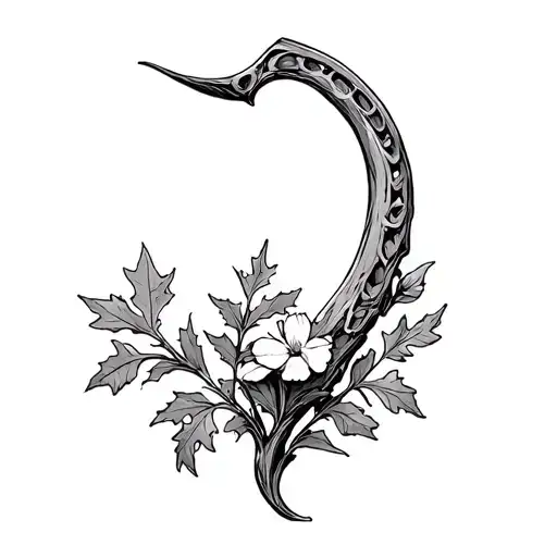 A Shepherds Crook With Oak Leaves And Flowers Sprouting Out Of It