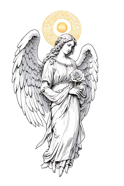 Angel With A Rose In Hand And An Aureola On The Head