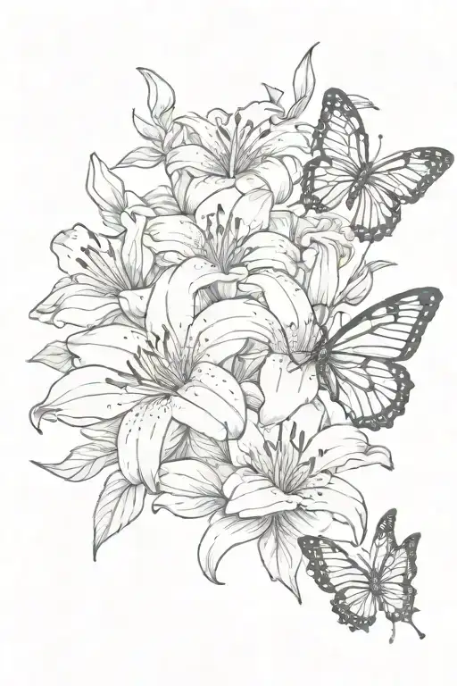 Lily Flower And Rose With Butterflies Flying