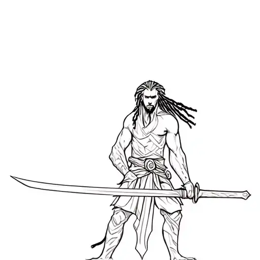 Black Warrior With Dread Locks Holding Sword