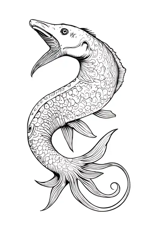 Music And Marine Animal Silhouette Design For Tattoo Black And White