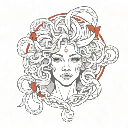 Medusa Gorgon With A Red Ribbon On Her Eyes