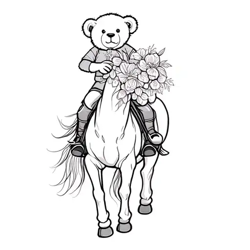 Teddy Bear Holding Flowers Riding A Horse