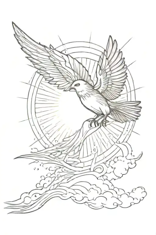 Bird Flying In Front Of Sun Long Sunrays