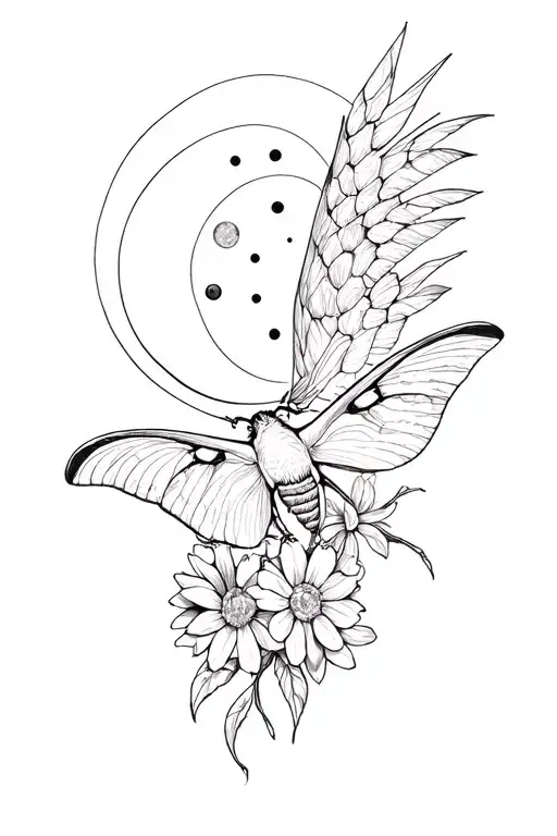 Deaths Head Hawk Moth Flowers And Moon Phases Intertwined