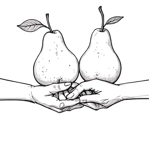 Two Pears With Stick Arms Holding Hands