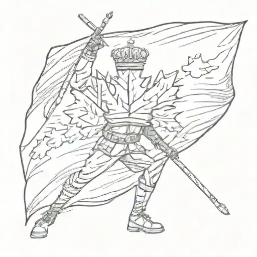 Military Canadian Flag In Combat Stance Surrounded