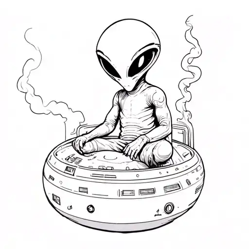 Alien In Spaceship Smoking Weed