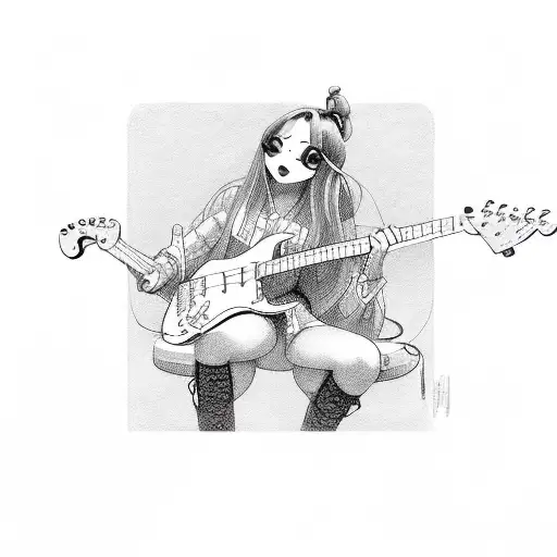 Plump Girl With Guitar Between Legs