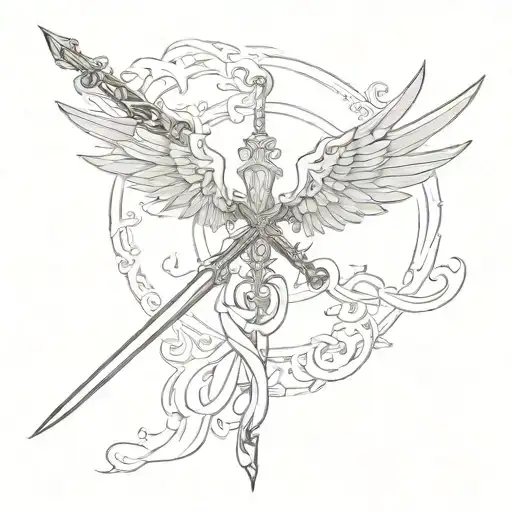 Straight Delicate Single Sword With Wings Spread Wings