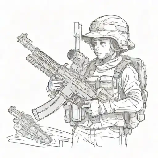 Child Soldier Holding Machine Gun