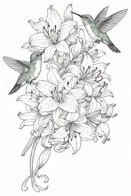 Hummingbird Feeding On A Cluster Amaryllis