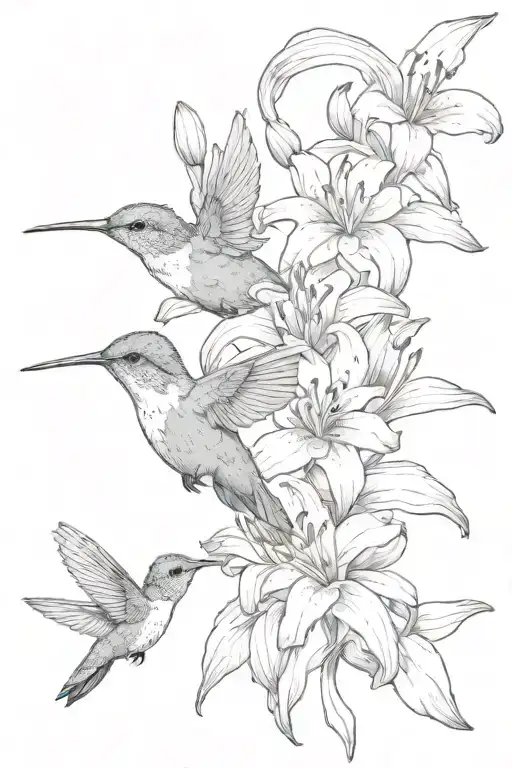 Hummingbird Feeding On Lily Flower