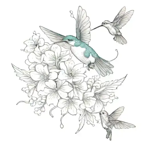 Hummingbird And A Dragonfly And Forget-me-not Flour
