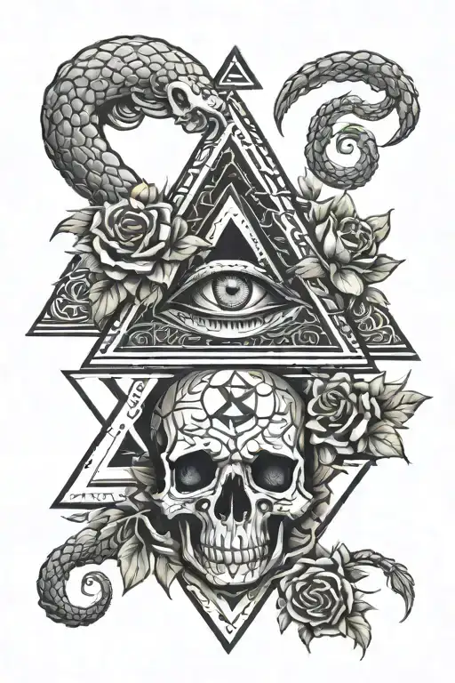 Pyramid With Eye Roses Intertwined Skull Snake