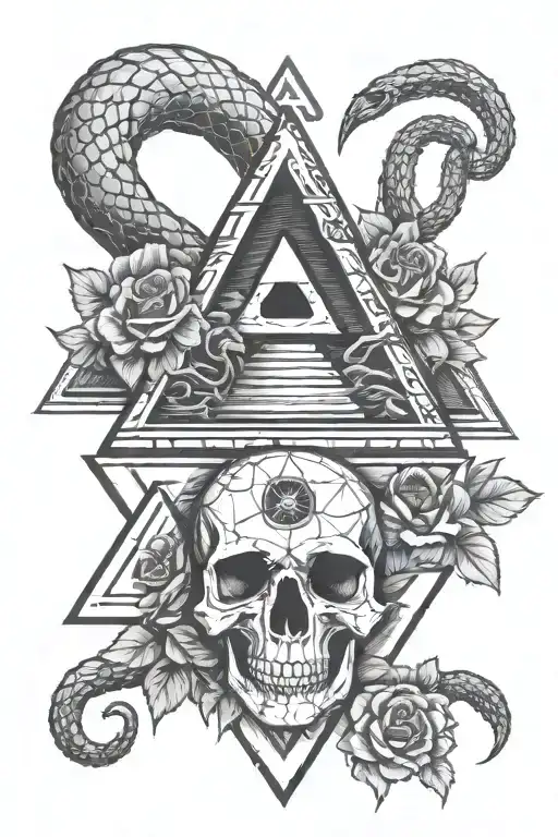 Pyramid With Eye Roses Intertwined Skull Snake