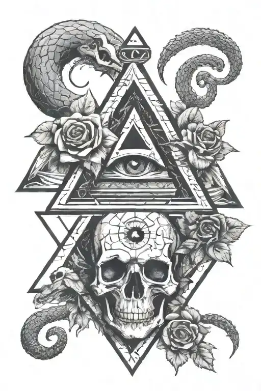 Pyramid With Eye Roses Intertwined Skull Snake