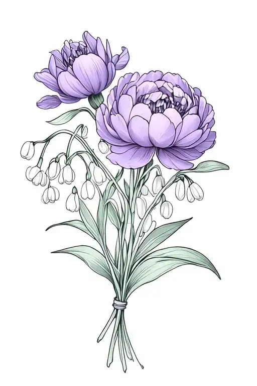 Snowdrop Violet Lily Of The Valley And Peony Bouquet