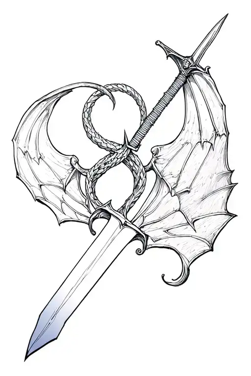 Sword And Ouroboros And Bat Wing