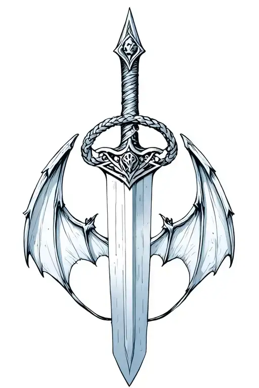 Sword With Small Ouroboros Above It And Bat Wings Beside The Sword