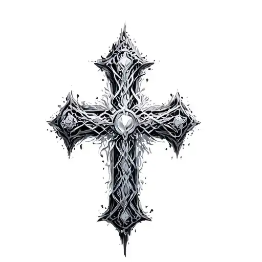 A Silver Cross In The Style Of Cybersigilism
