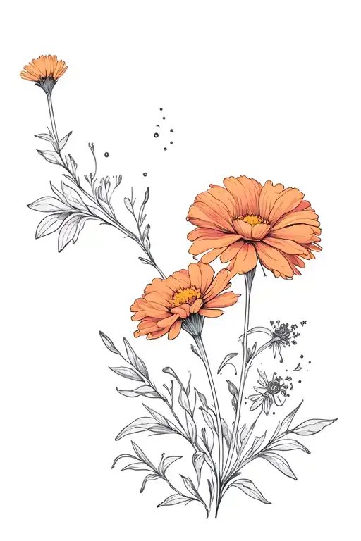Cosmos And Marigold Flowers