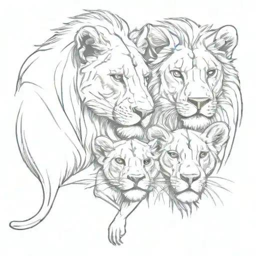 Lioness And Lion Cub With Bow