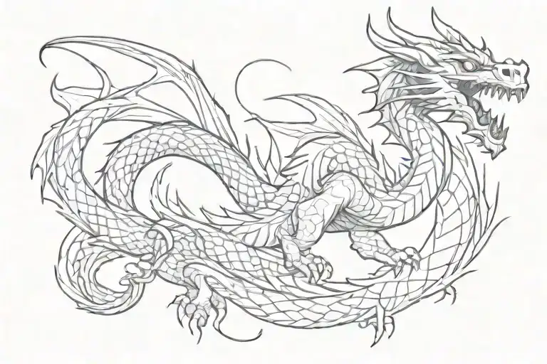 Simple Dragon Line Tattoo Design
