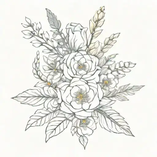 Birth Flower Bouquet Fine Line