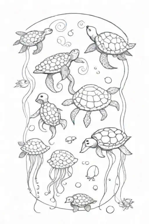 Under Water Squid Jelly Fish And Turtle