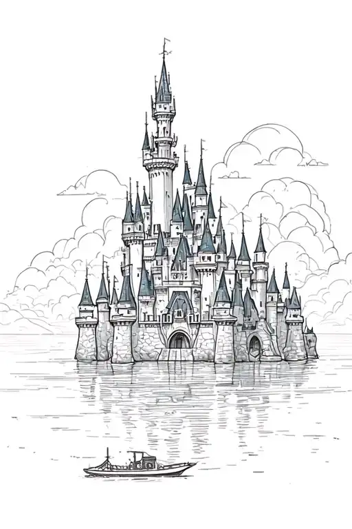Disney Castle With Boat On The Water