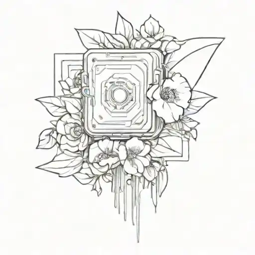 A Sketch Style Tattoo Of A Computer Chip Morphing Into A Blooming Flower