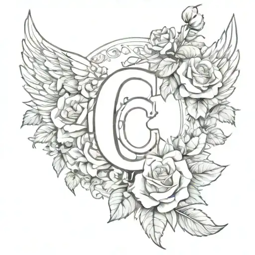 Letter C With Wings And Roses
