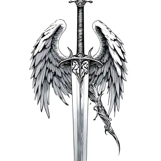 St Michael Sword One Angel Wing